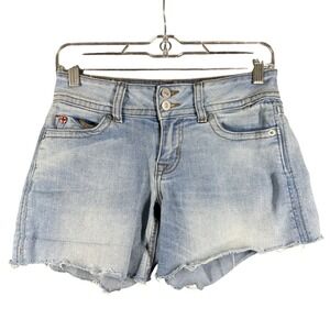 Hudson Ruby Mid Thigh Shorts Womens 25 Light Wash Denim Cut Off Raw Hem